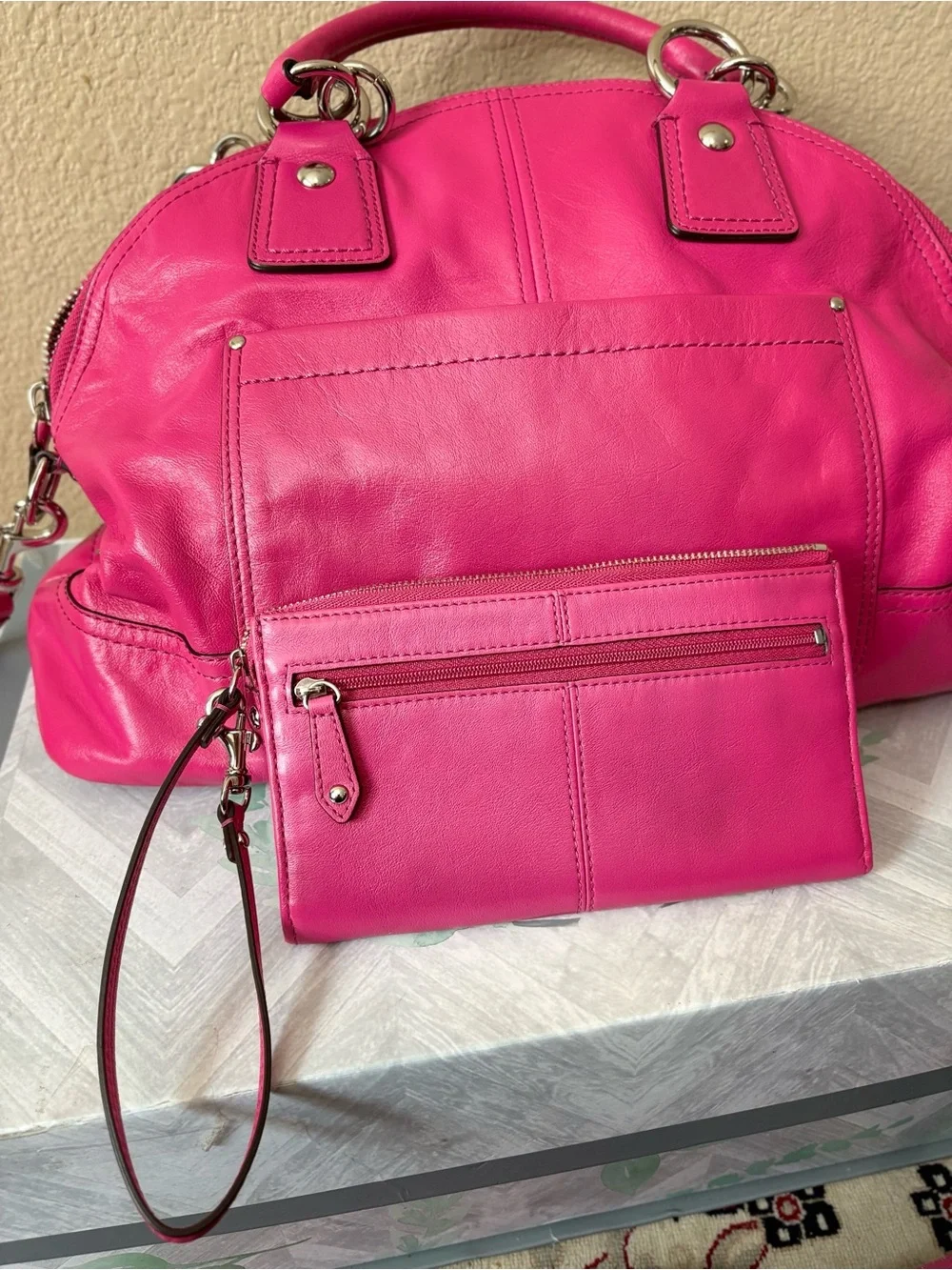 Coach Hot Pink Leather Hobo with Silver Hardware